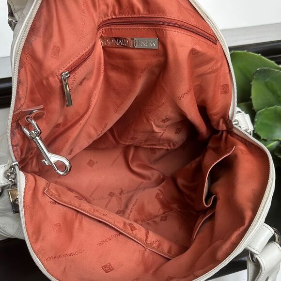 Donald J Pliner Genuine Leather Shoulder Purse Stitched Design Elegant Tote - Picture 12 of 13